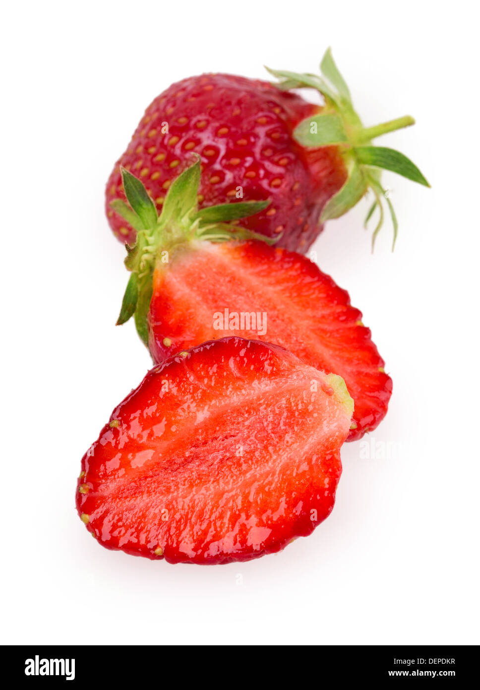 juicy ripe strawberries with leaves on a white background Stock Photo ...