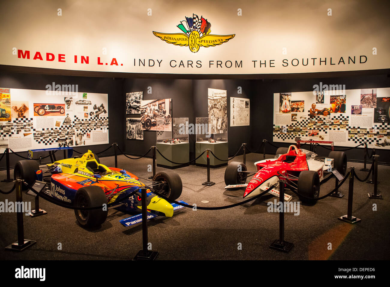 A display of Indy Cars built in Southern California at the Petersen