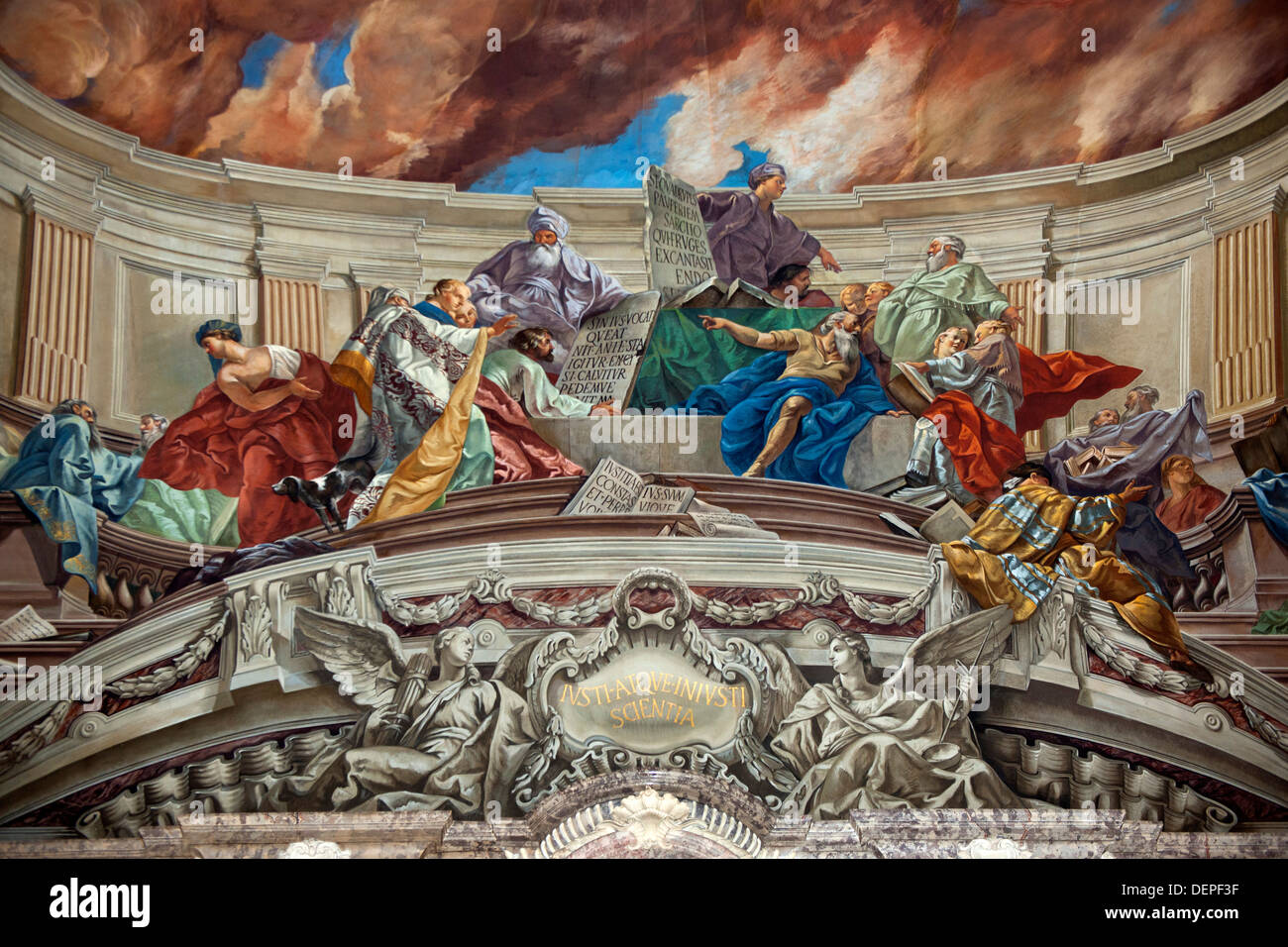 Österreich, Wien 1, Dr. Ignaz Seipel-Platz, Festsaal mit Fresken von Gregorio Guglielmi der Neuen Aula der Alten Universität Stock Photo