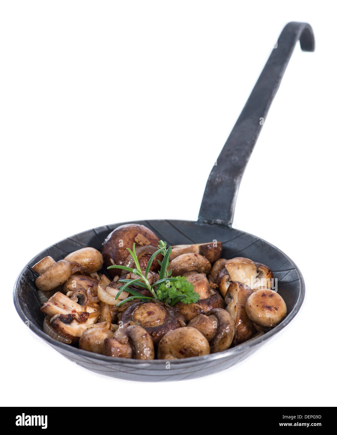 Mushrooms in a Pan isolated on white background Stock Photo - Alamy