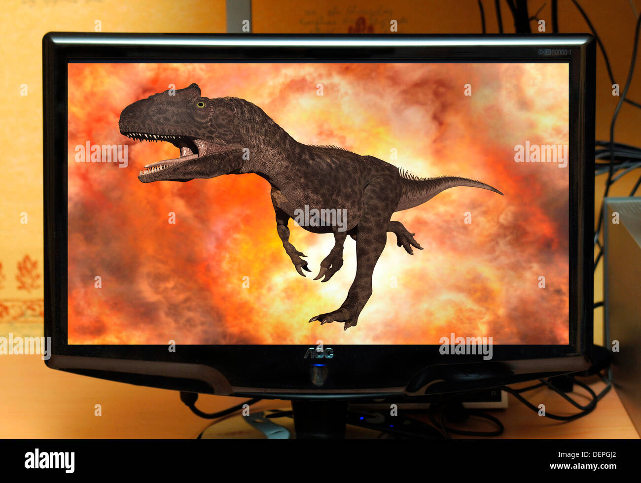 Allosaurus On PC Screen Stock Photo
