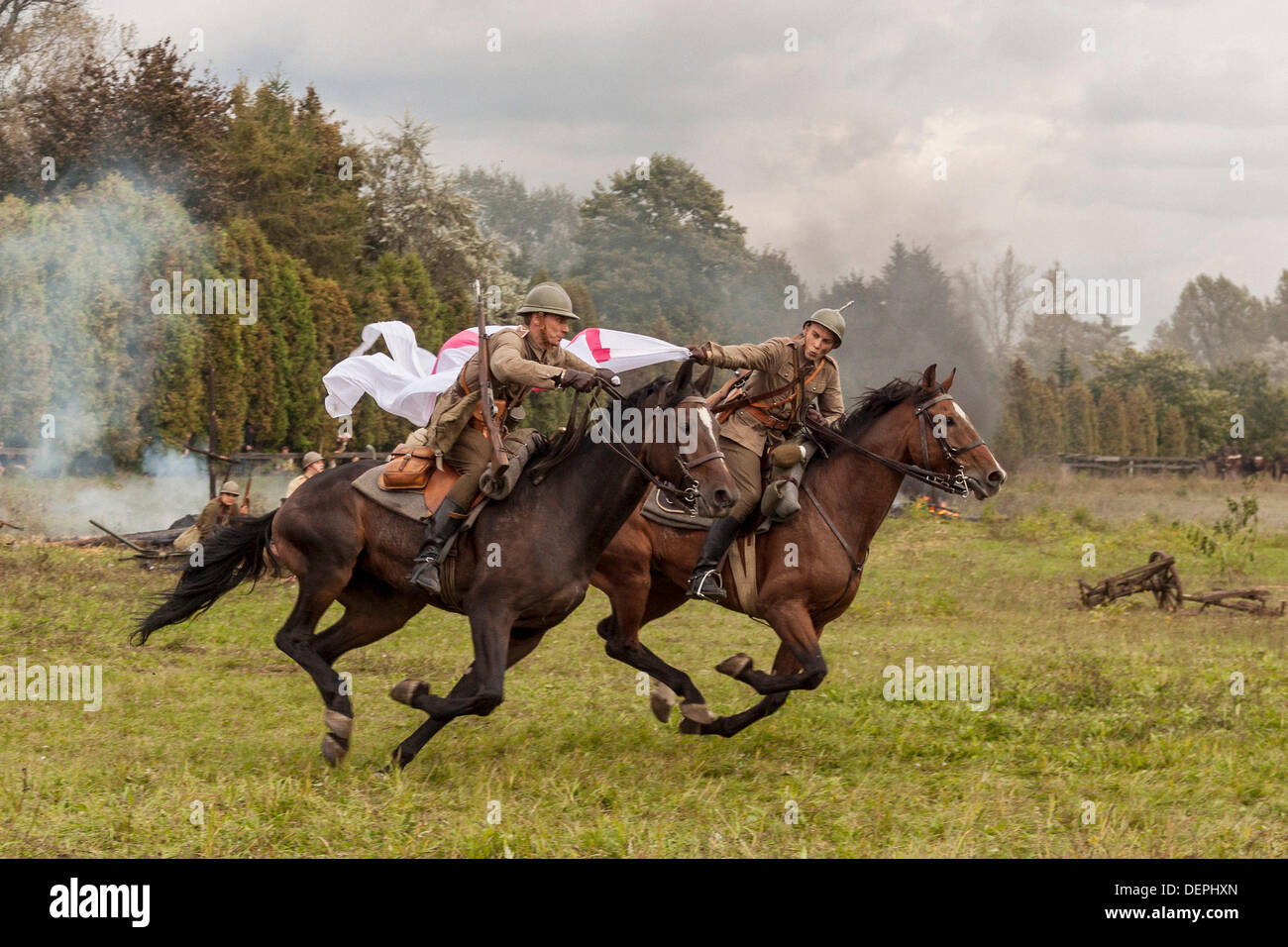 Lomianki, Poland. 22nd Sep, 2013. 22nd September, 2013. Polish cavalry ride their horses during Battle at Lomianki - historical reenactment, Poland Credit:  Travelfile/Alamy Live News Stock Photo