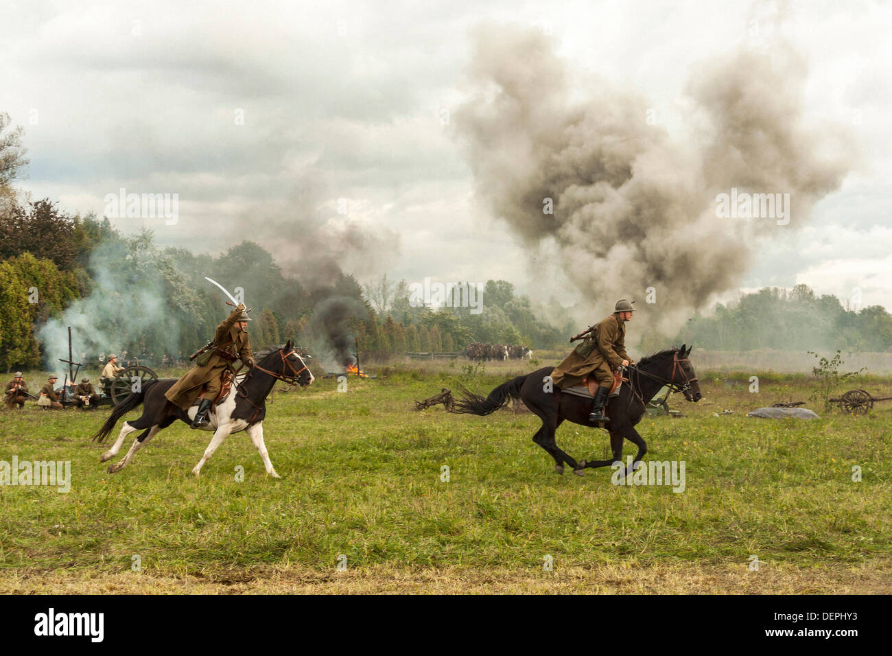 Lomianki, Poland. 22nd Sep, 2013. 22nd September, 2013. Polish cavalry ride their horses during Battle at Lomianki - historical reenactment, Poland Credit:  Travelfile/Alamy Live News Stock Photo