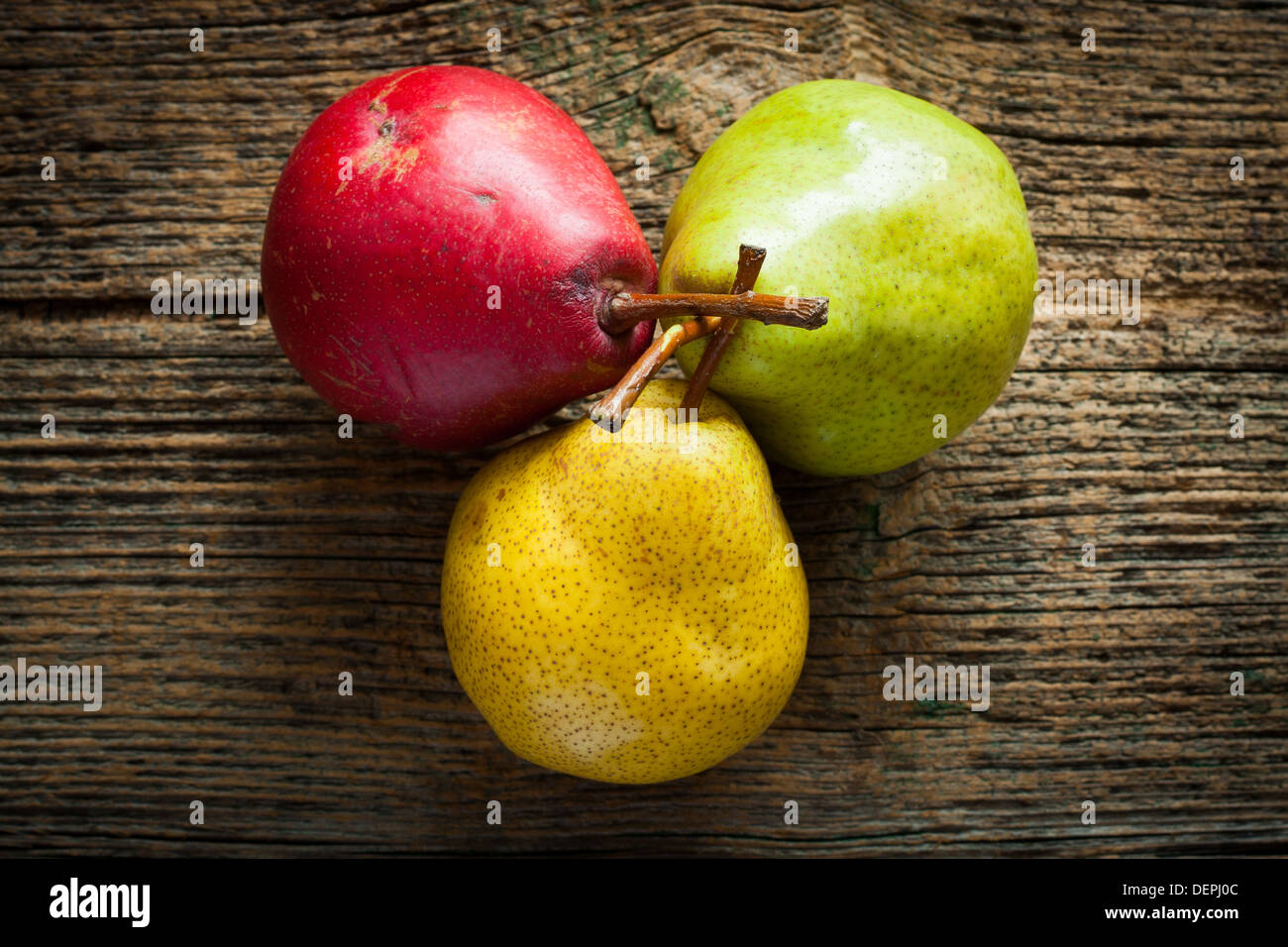 Fresh pears on old wooden table Stock Photo