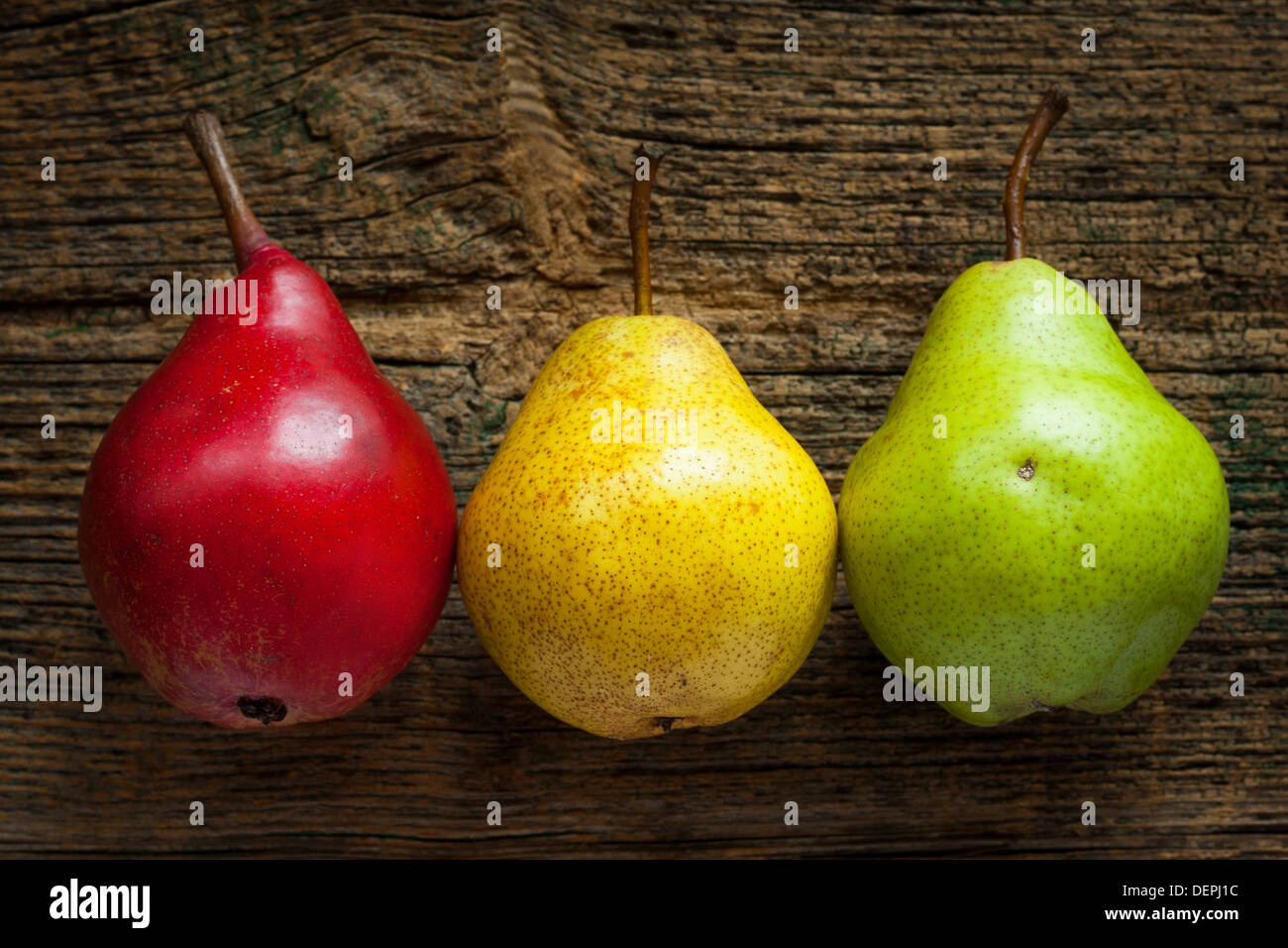 Fresh pears on old wooden table Stock Photo
