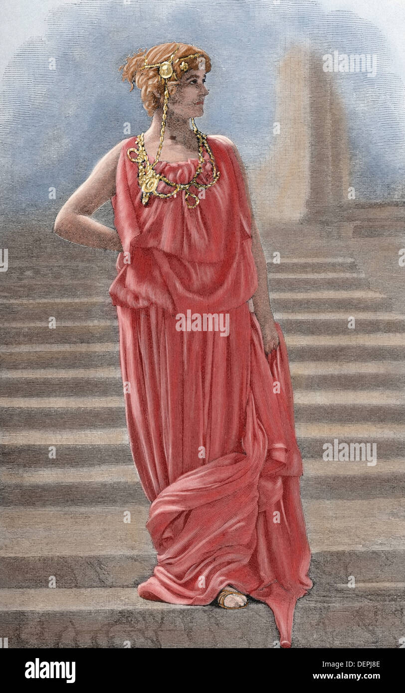 Mary Anderson (1859-1940). American actress. Mary Anderson in the role of Hermione, wife of Pyrrhus. Colored engraving. Stock Photo