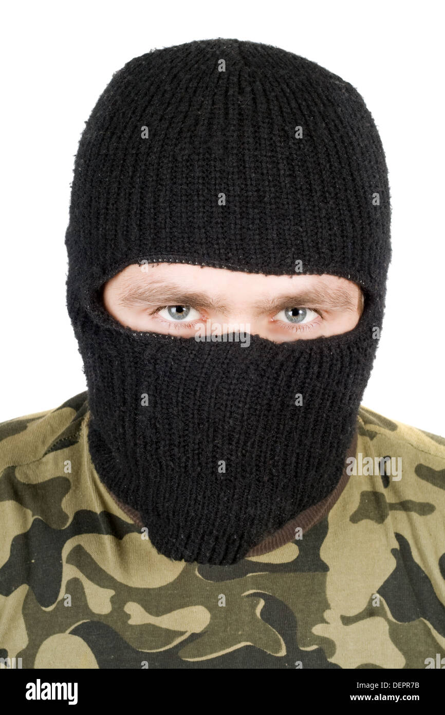 Portrait of the man in a black mask over white Stock Photo Alamy