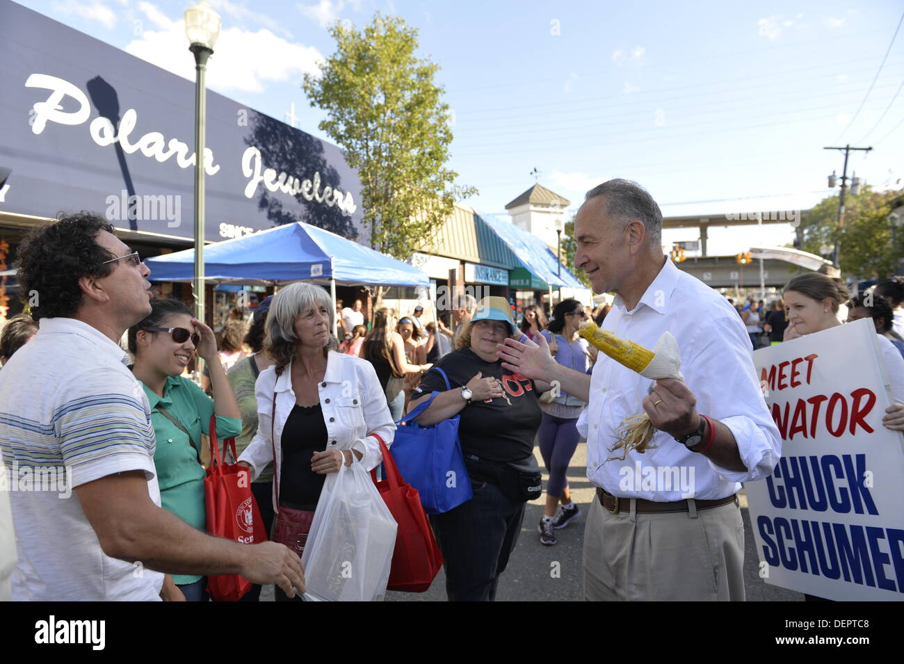 Bellmore, New York, U.S. 22nd September 2013. U.S. Senator CHARLES 'CHUCK' SCHUMER  (Democrat - New York), running for re-election in November, makes a campaign visit at the 27th Annual Bellmore Festival, featuring family fun with exhibits and attractions in a 25 square block area, with over 120,000 people expected to attend over the weekend. Stock Photo