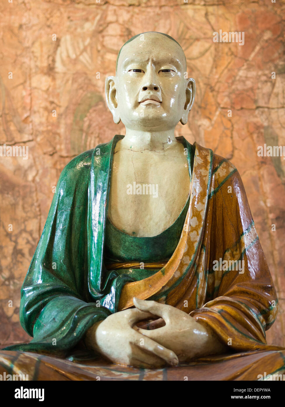 The British Museum, London - Chinese stoneware ceramic figure of a Liao Dynasty Buddhist Luohan 4 Stock Photo