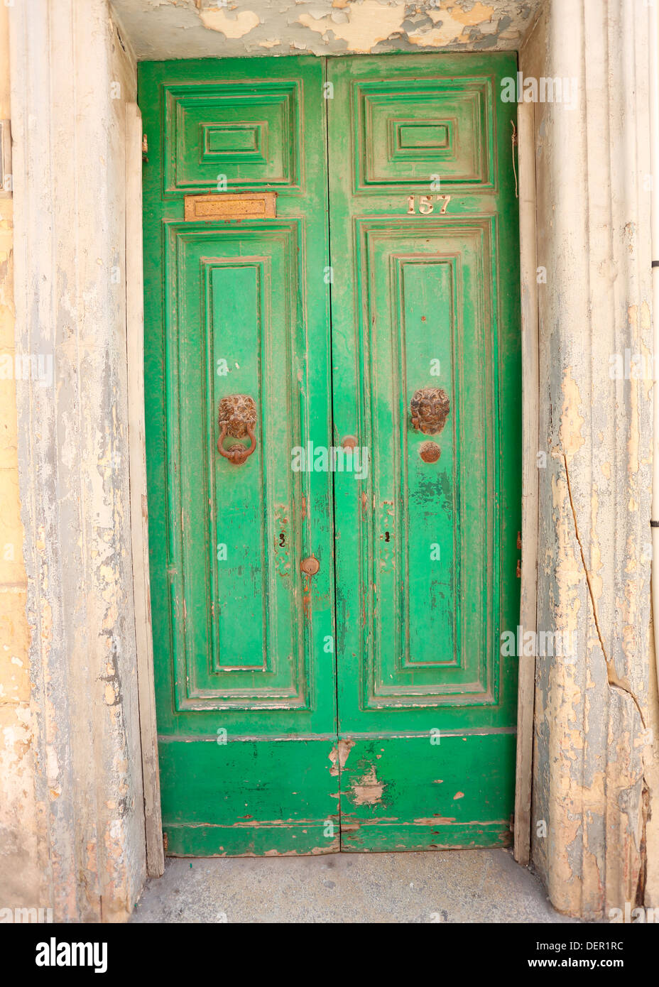 OLD GREEN DOOR VALLETTA  CITY MALTA MEDITERRANEAN Stock Photo