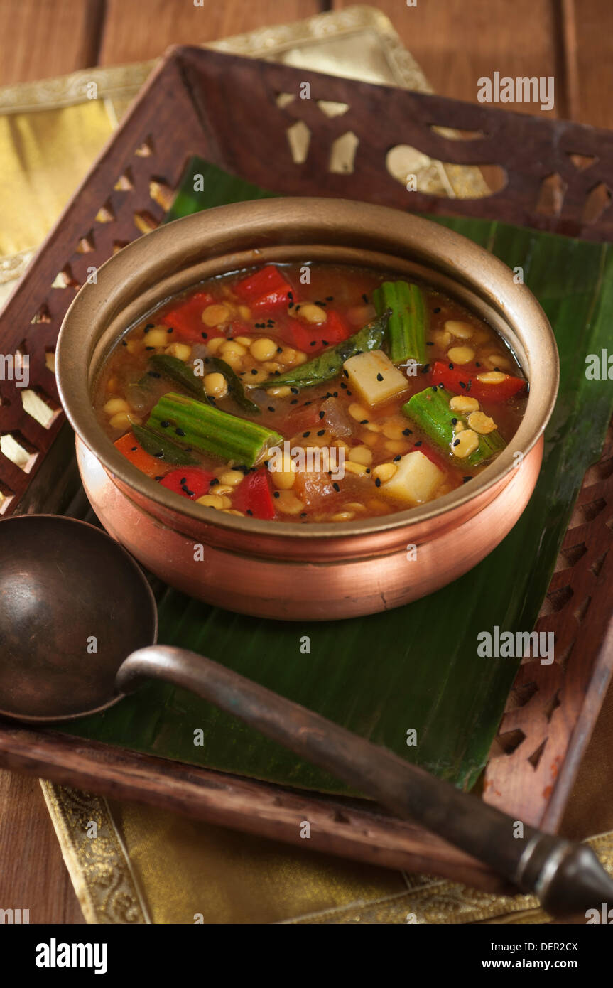 Sambhar. Lentil and vegetable stew South India Stock Photo