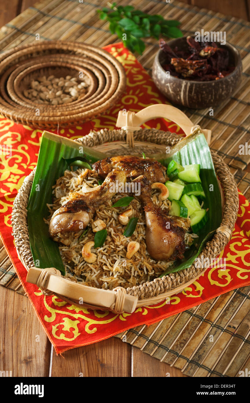 Nasi briyani ayam. Chicken biryani Malaysian style. Malaysia Food Stock Photo