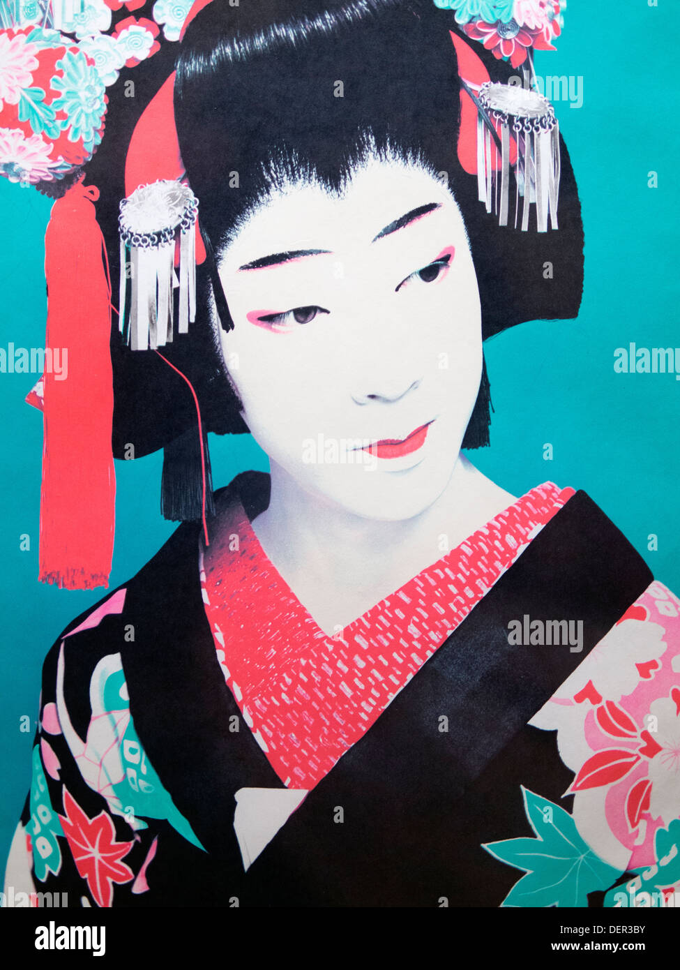 The British Museum, London - silkscreen print of the Kabuki actor Bando Tamasaburo by Shinoyama Kishin Stock Photo