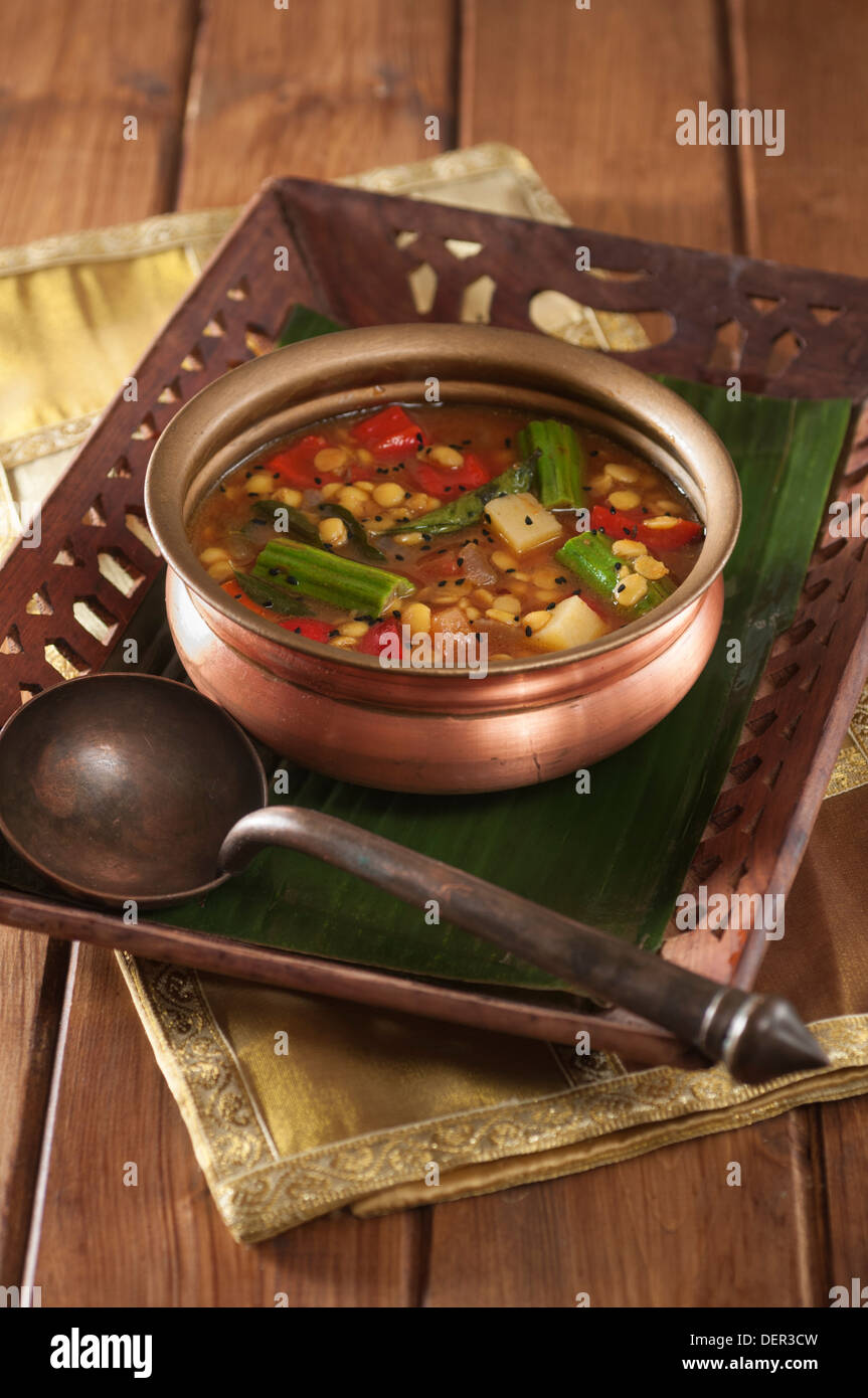 Sambhar. Lentil and vegetable stew South India Stock Photo