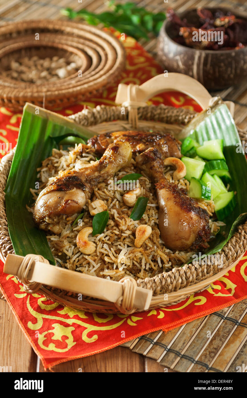 Nasi briyani ayam. Chicken biryani Malaysian style. Malaysia Food Stock Photo