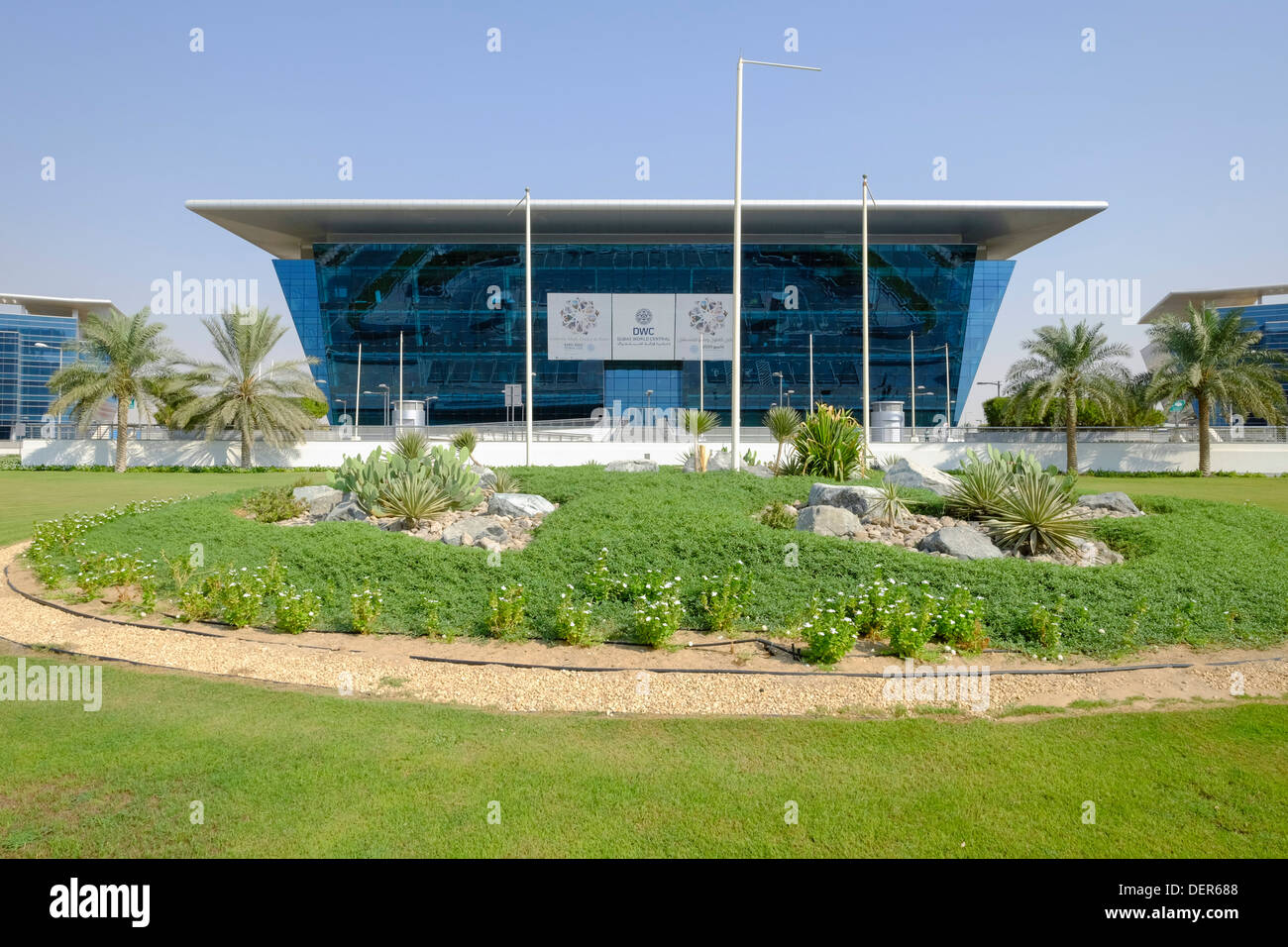 Modern office buildings at Dubai World Central logistics hub in Jebel Ali Dubai United Arab Emirates Stock Photo