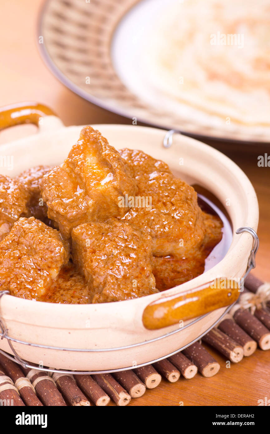 Pork Belly Curry w Roti Canai Stock Photo