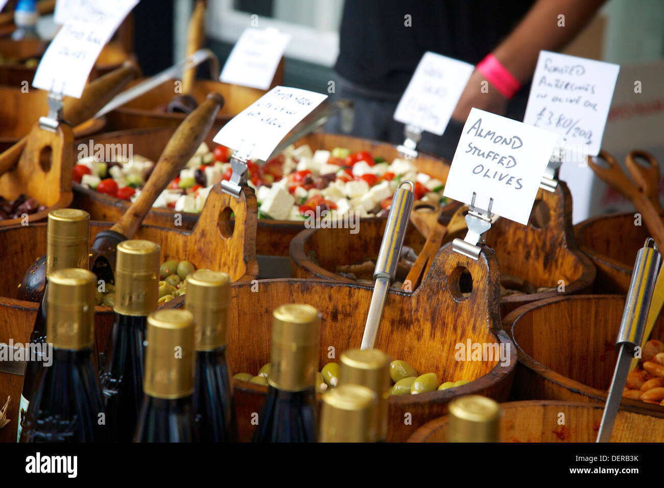 Olives stall at Abergavenny Food Festival 2013 Stock Photo