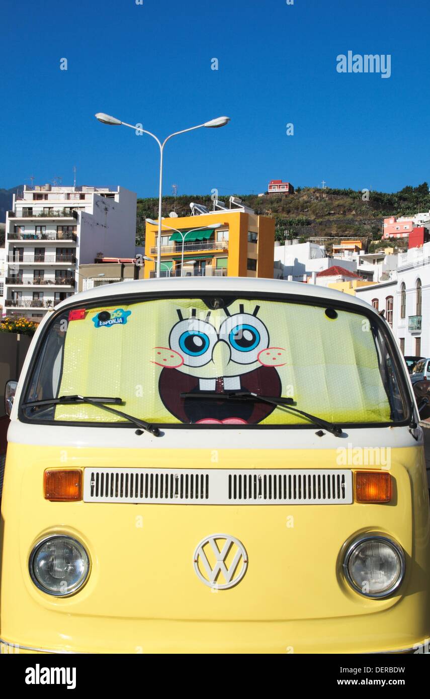 Spongebob car window sun shade, Tazacorte, La Palma, Canary