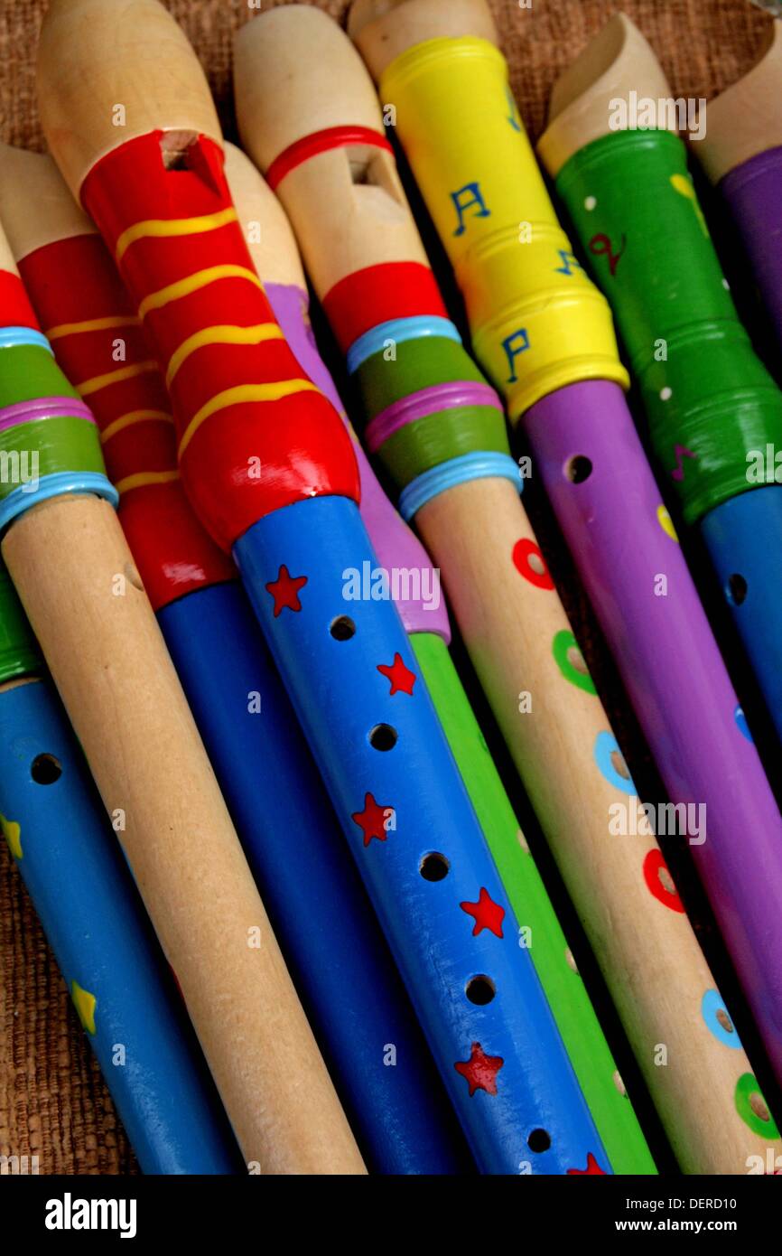 Colored flutes, musical instrument Stock Photo Alamy