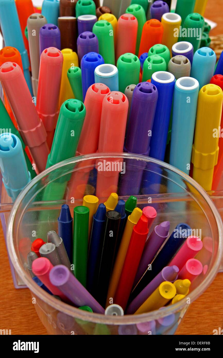 colored crayons and markers Stock Photo Alamy