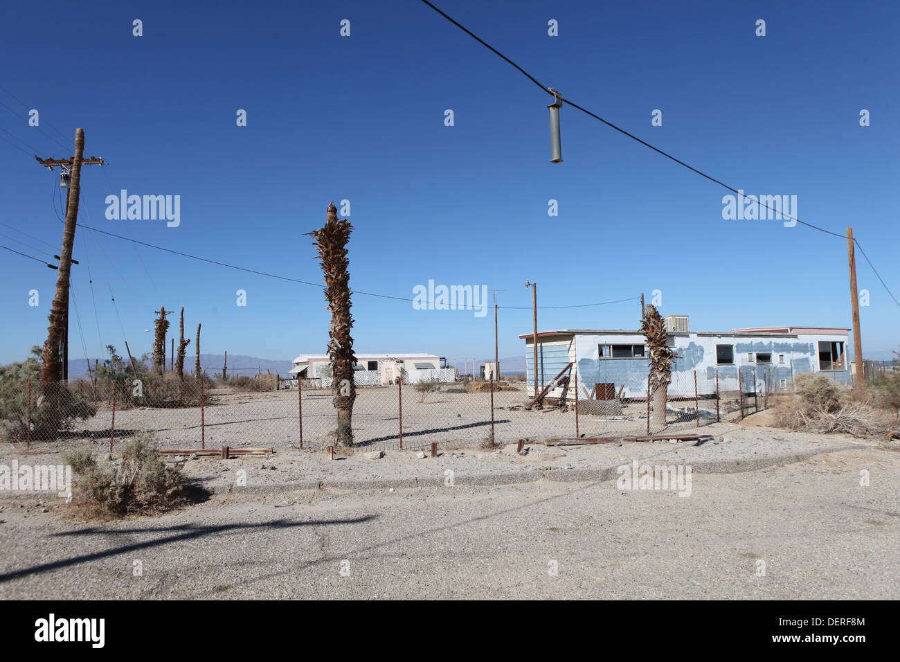 Toxic lake called Salton Sea located near Coachella Valley in California. Once a popular sea resort now a haunted empty place. Stock Photo
