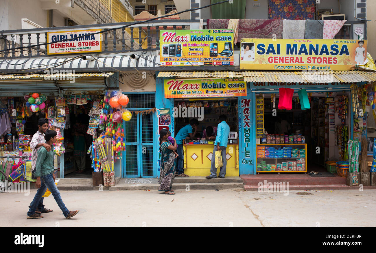 Colourful Indian shop in Puttaparthi, Andhra Pradesh India Stock Photo