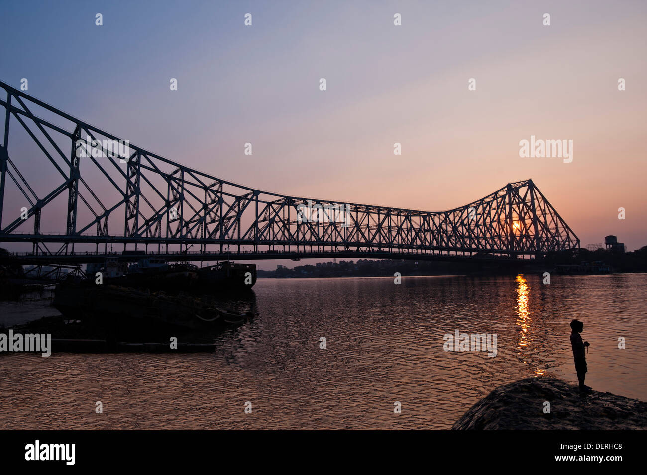 Bridge across a River, Howrah Bridge, Hooghly River, Kolkata, West Bengal, India Stock Photo