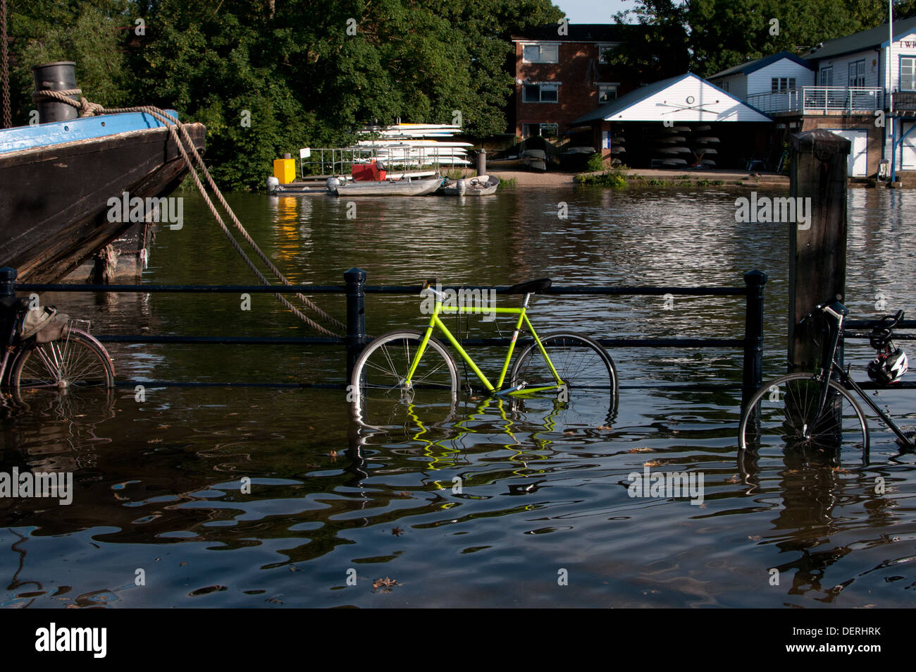 bike submerged in Thames Twickenham riverside Stock Photo