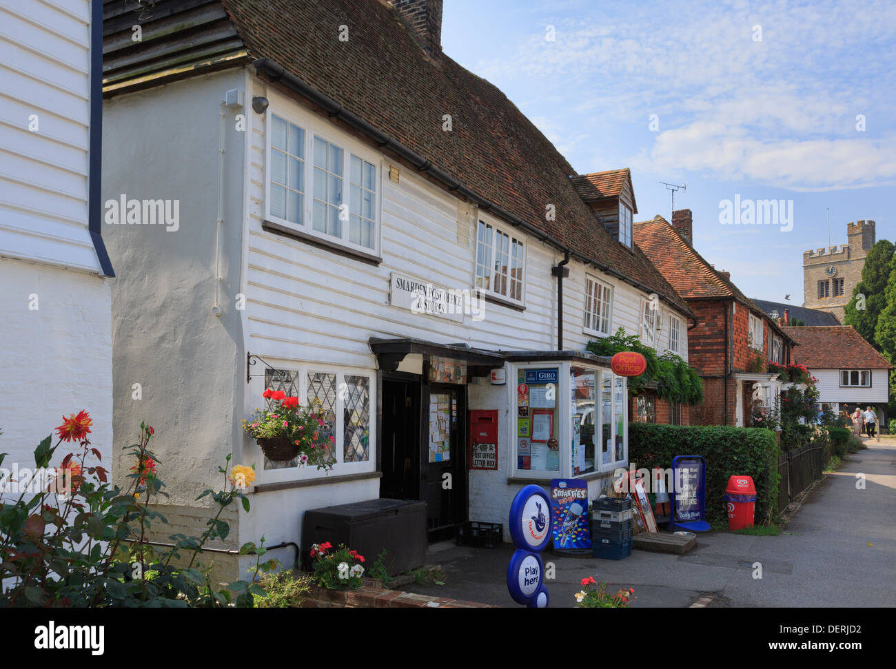 Post Office and village store in typical white wooden clapboard building on The Street, Smarden, Kent, England, UK, Britain Stock Photo