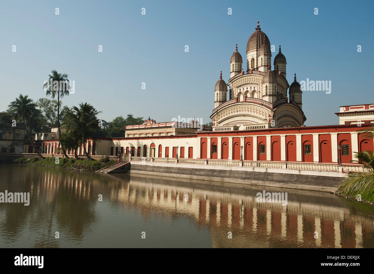 Reflection of a temple on water, Dakshineswar Kali Temple, Kolkata, West Bengal, India Stock Photo