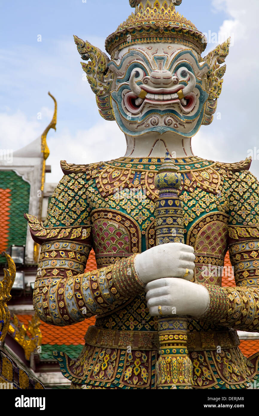 Guardian statue. Wat Phra Kaew, or Temple of the Emerald Buddha. Grand Palace. Bangkok, Thailand, Asia. Stock Photo