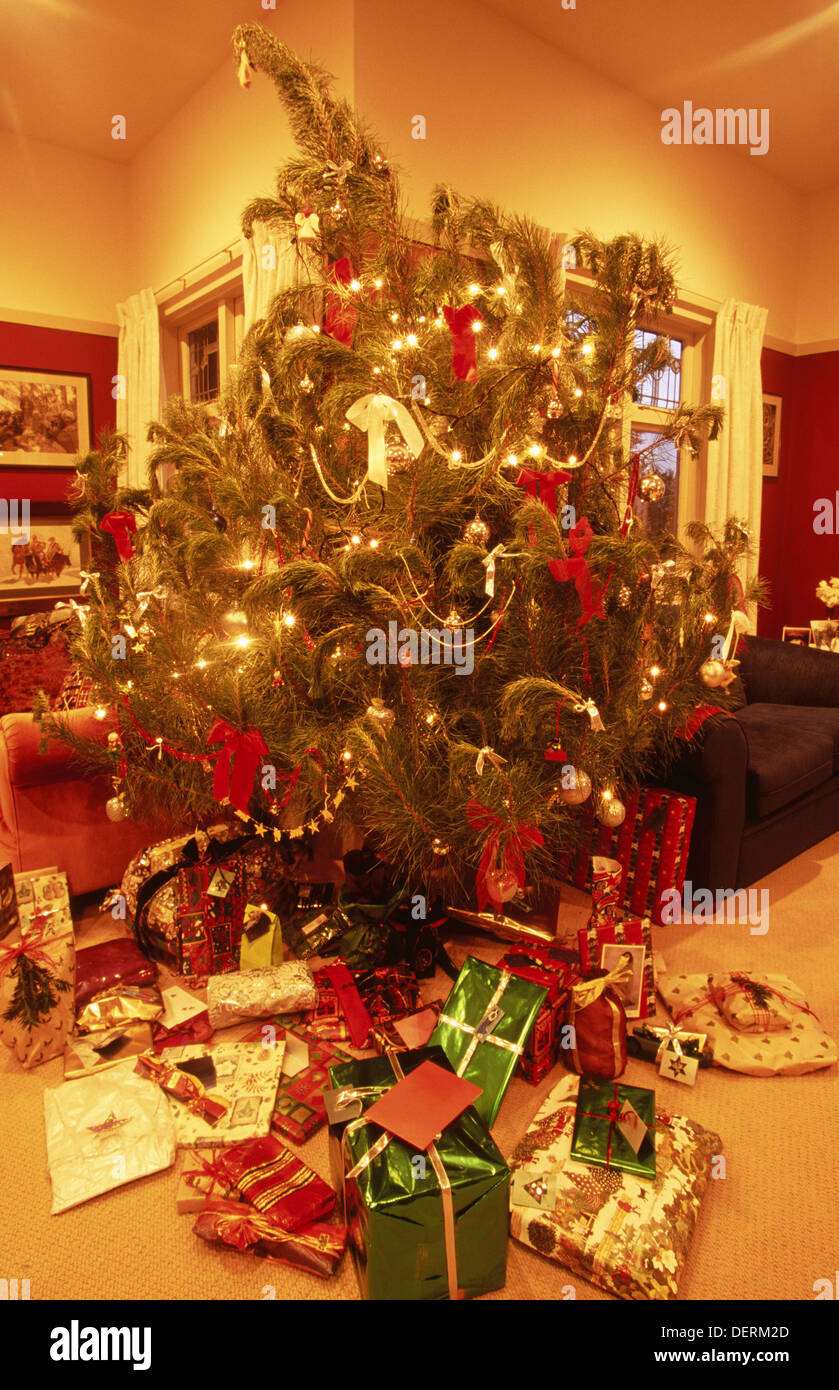 Christmas tree with presents. Christchurch. New Zealand Stock Photo Alamy