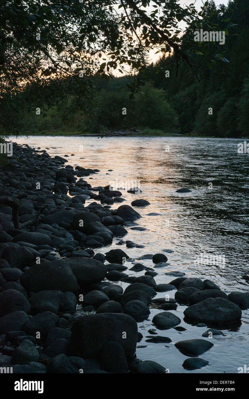 The Santiam River at sunset, Oregon Stock Photo Alamy