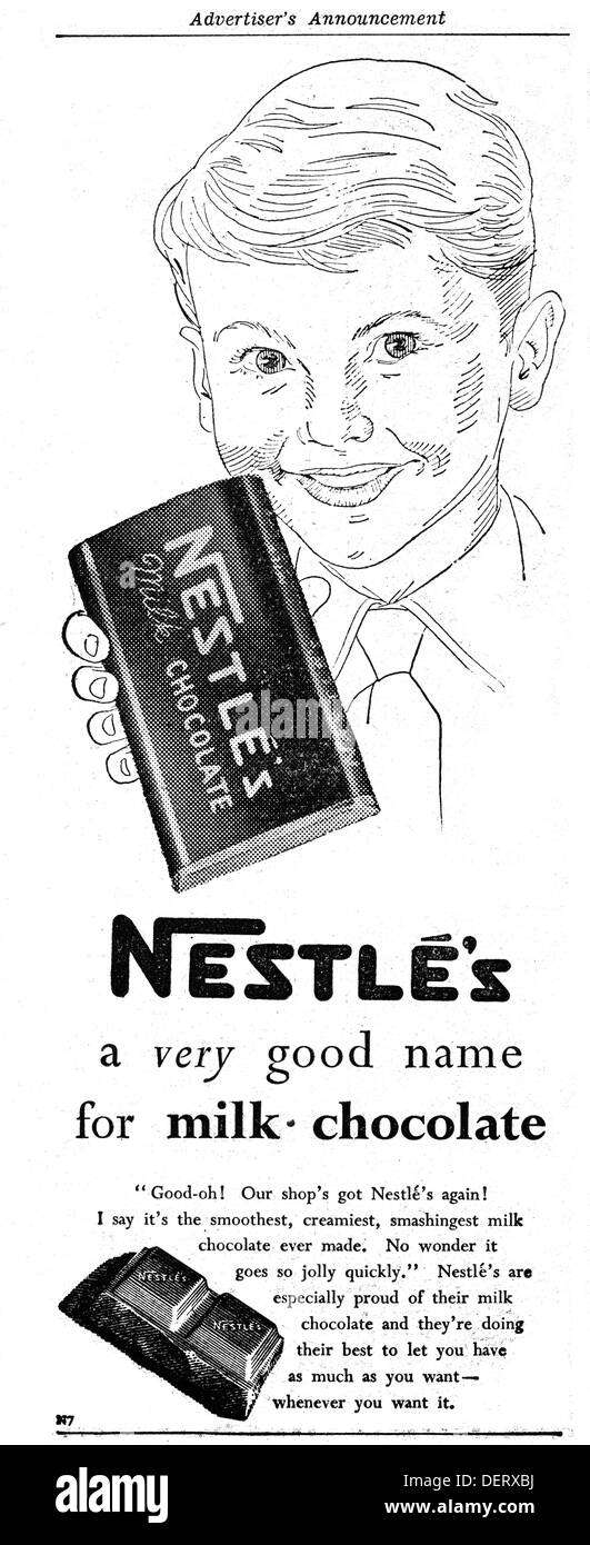 1954 advert for Nestlé milk chocolate Stock Photo