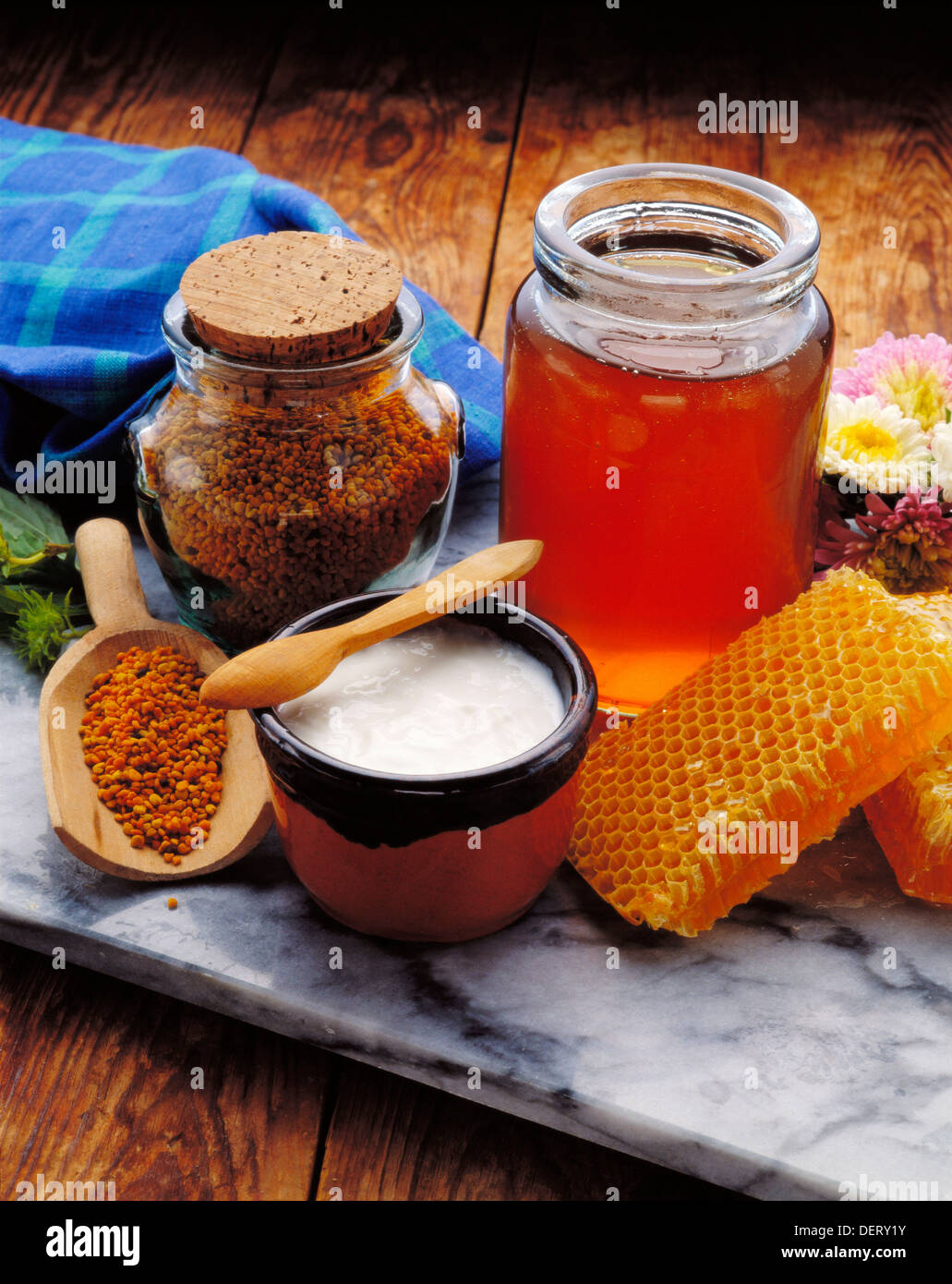 Honey, pollen and royal jelly Stock Photo Alamy