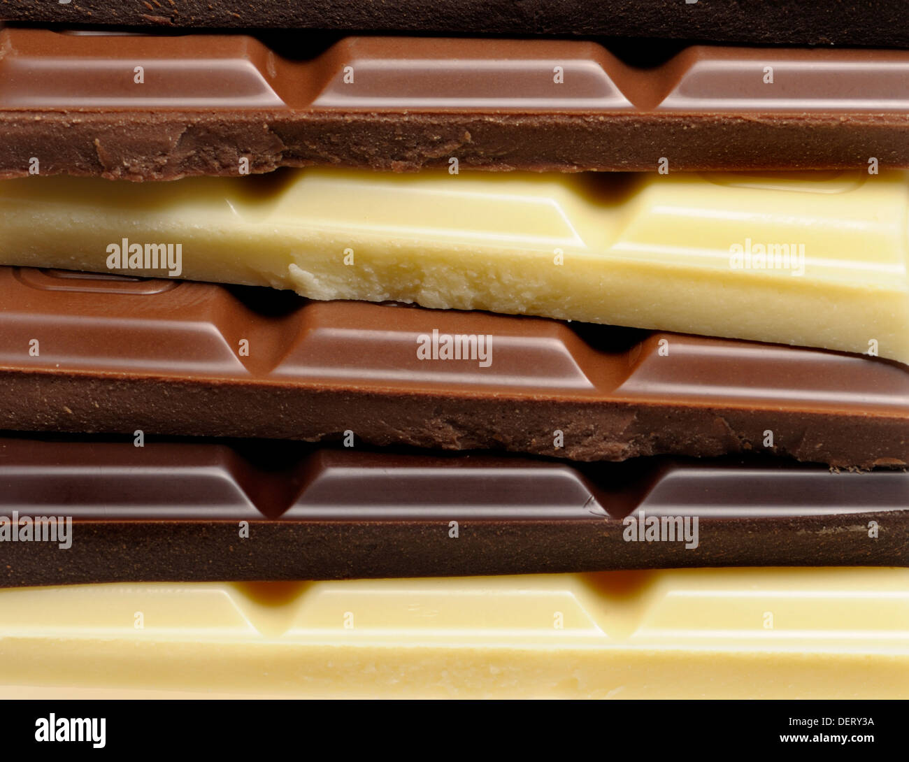 Chocolate - dark, milk and white Stock Photo