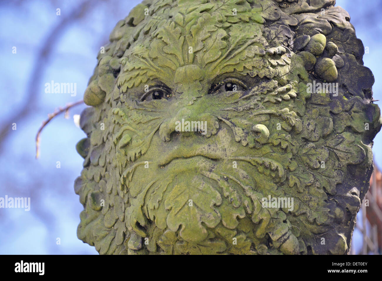 detail of stone green man sculpture Stock Photo