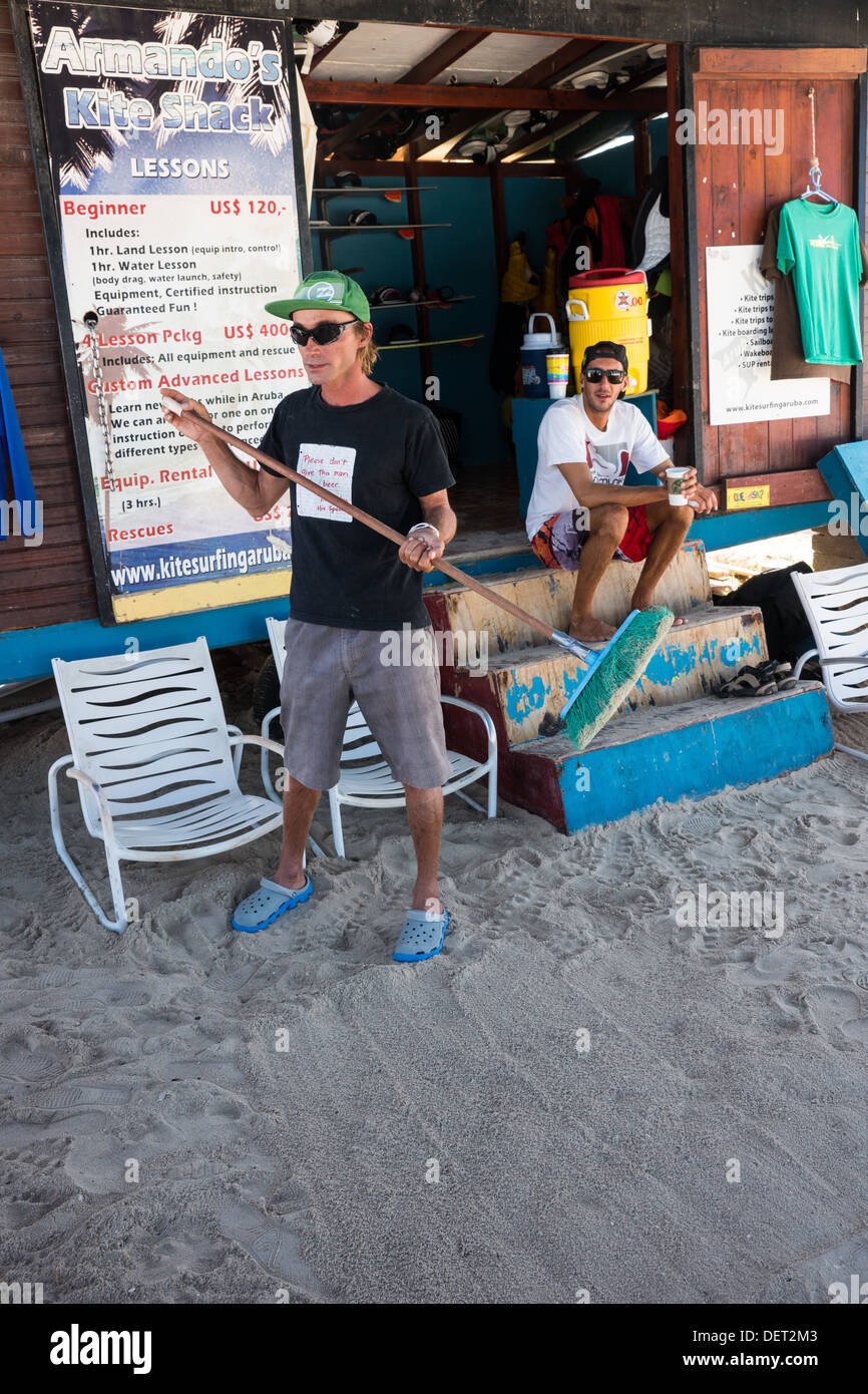 kitesurfing school at  Fisherman Huts Aruba Stock Photo