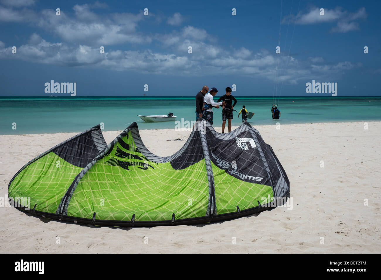 kitesurfing school at  Fisherman Huts Aruba Stock Photo