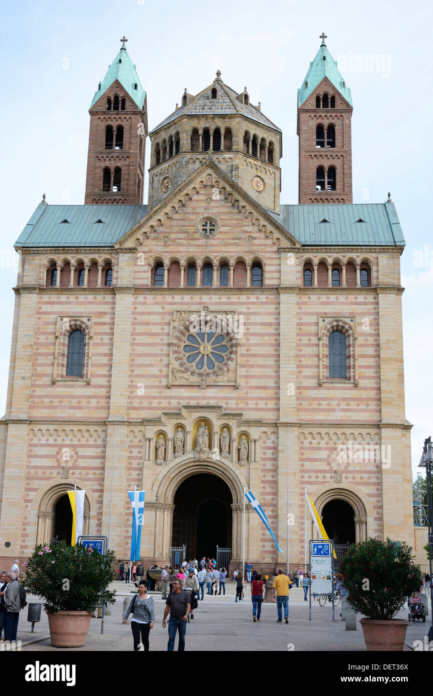 Tourists at Kaiserdom cathedral in Speyer Stock Photo