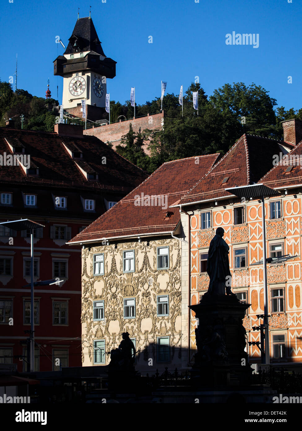 Hauptplatz and Uhrturm on Schlossberg, Graz Stock Photo