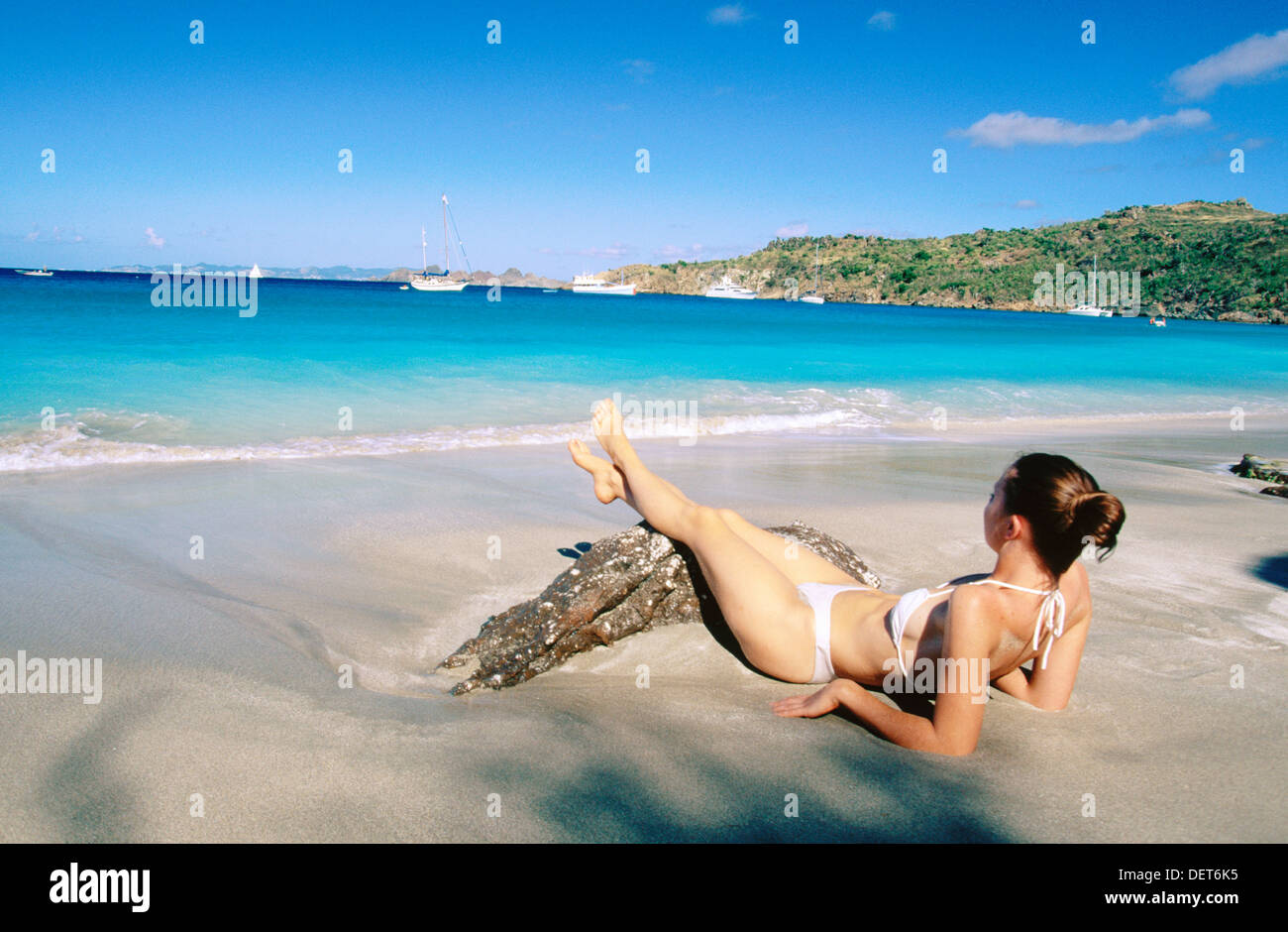 Sunbathing Topless in the French Caribbean St Barthelemy Stock Photo - Alamy