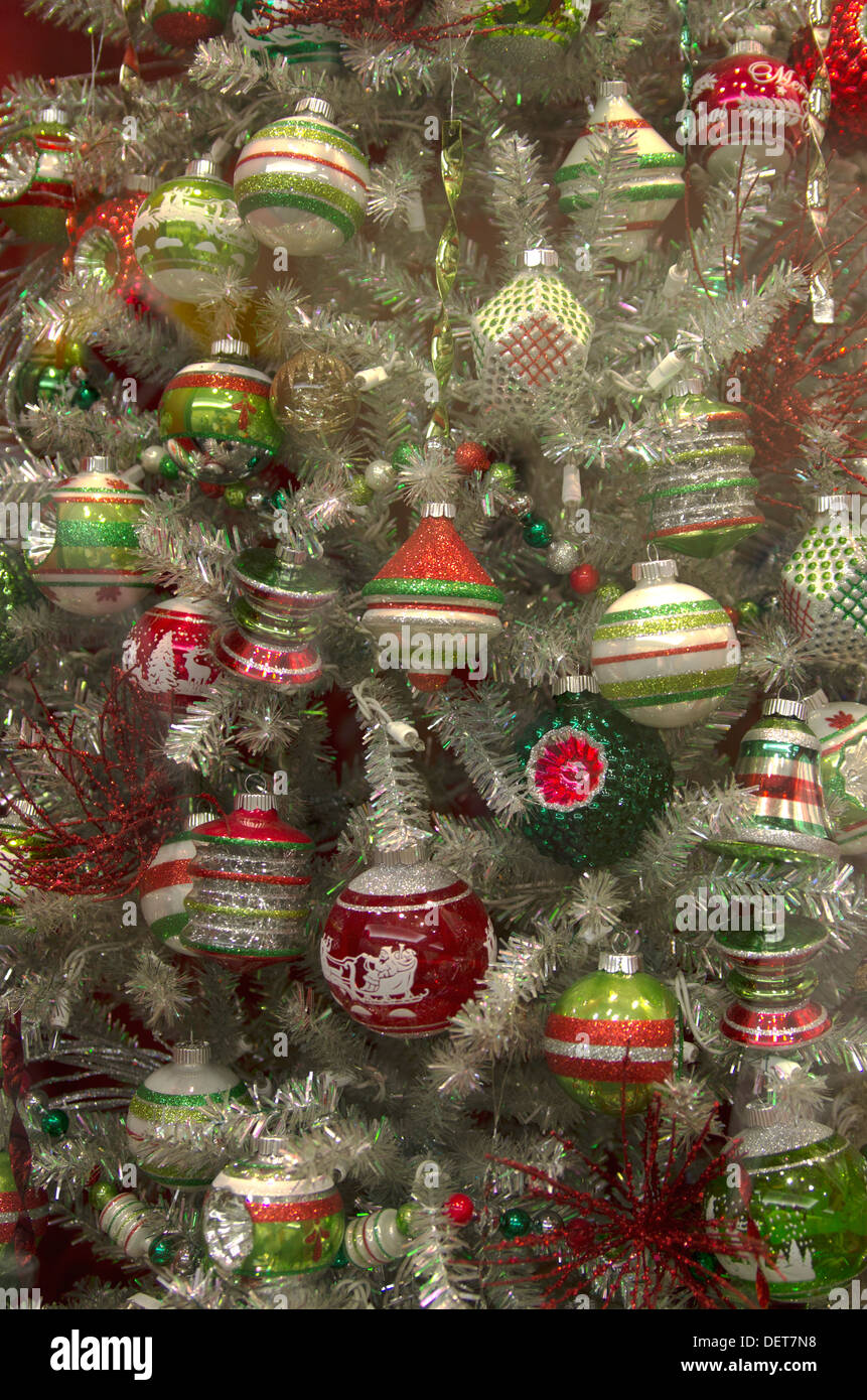 Christmas Ornaments on silver tree Stock Photo - Alamy