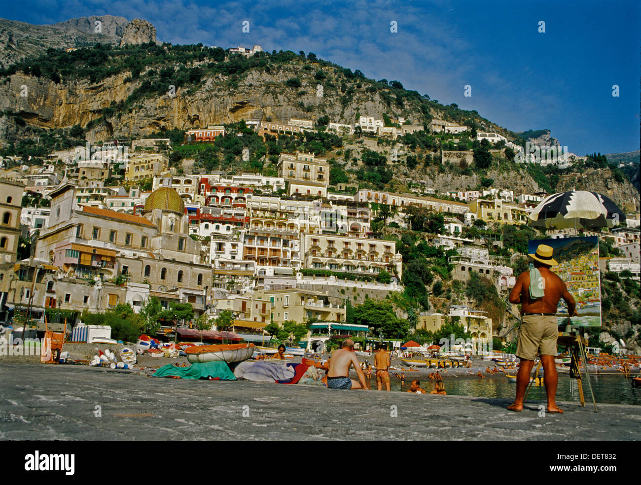 Positano was a port of the Amalfi Republic and was a poor fishing village until mass tourism arrived in the 20th century Stock Photo