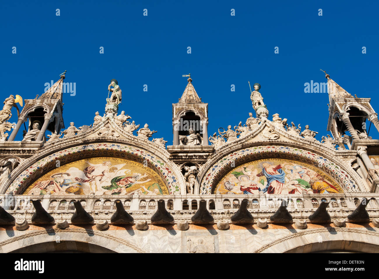 St. Mark and angels, detail of the facade of Basilica di San Marco (St. Mark's Basilica), St. Mark's Square, Venice, UNESCO Stock Photo