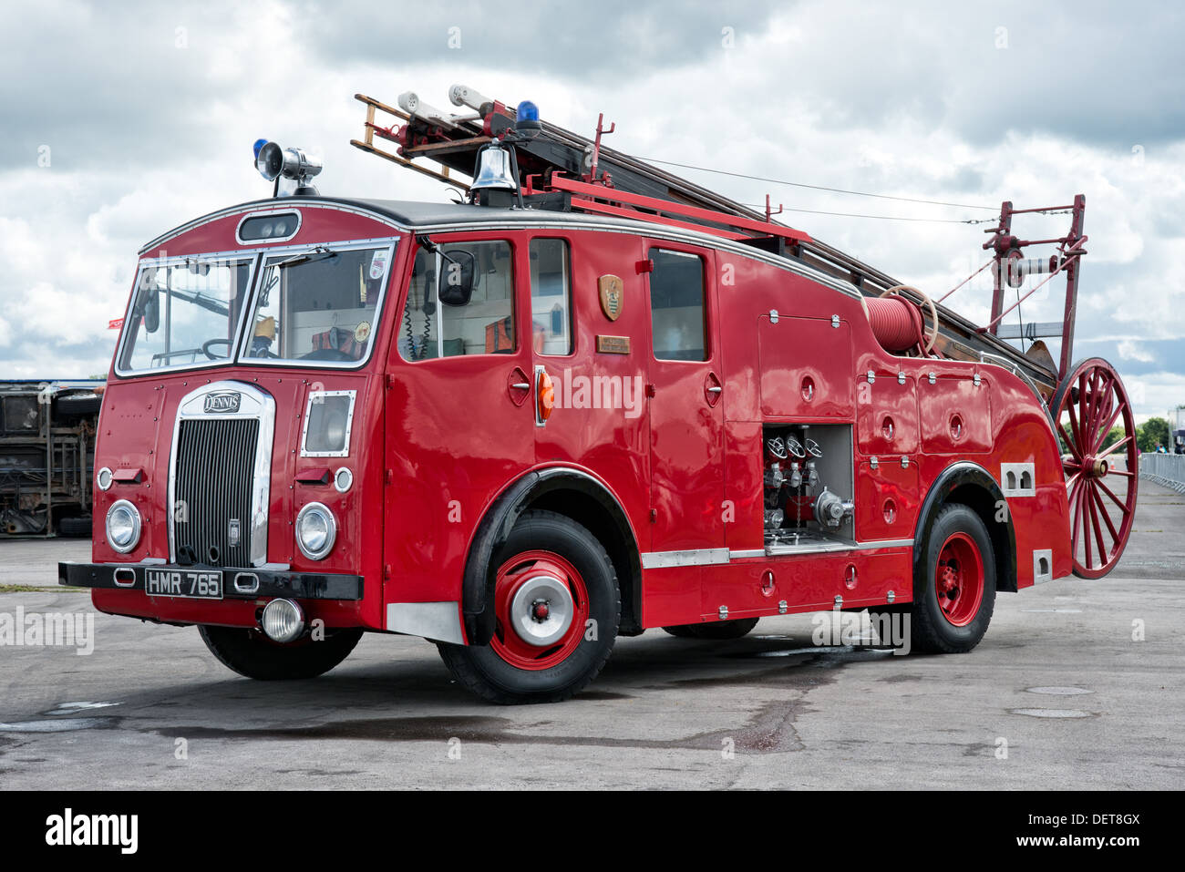 A vintage British Dennis fire engine at the scene of an incident Stock Photo