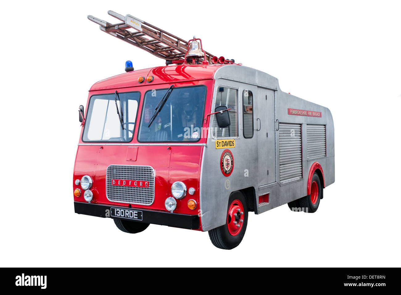 A cut out of a British vintage Bedford TJ fire engine Stock Photo