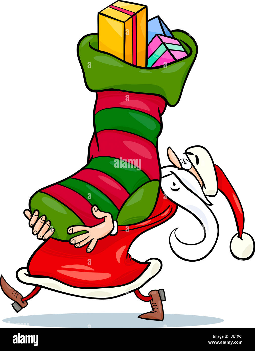 Cartoon Illustration of Funny Santa Claus Character with Big Sock Full ...