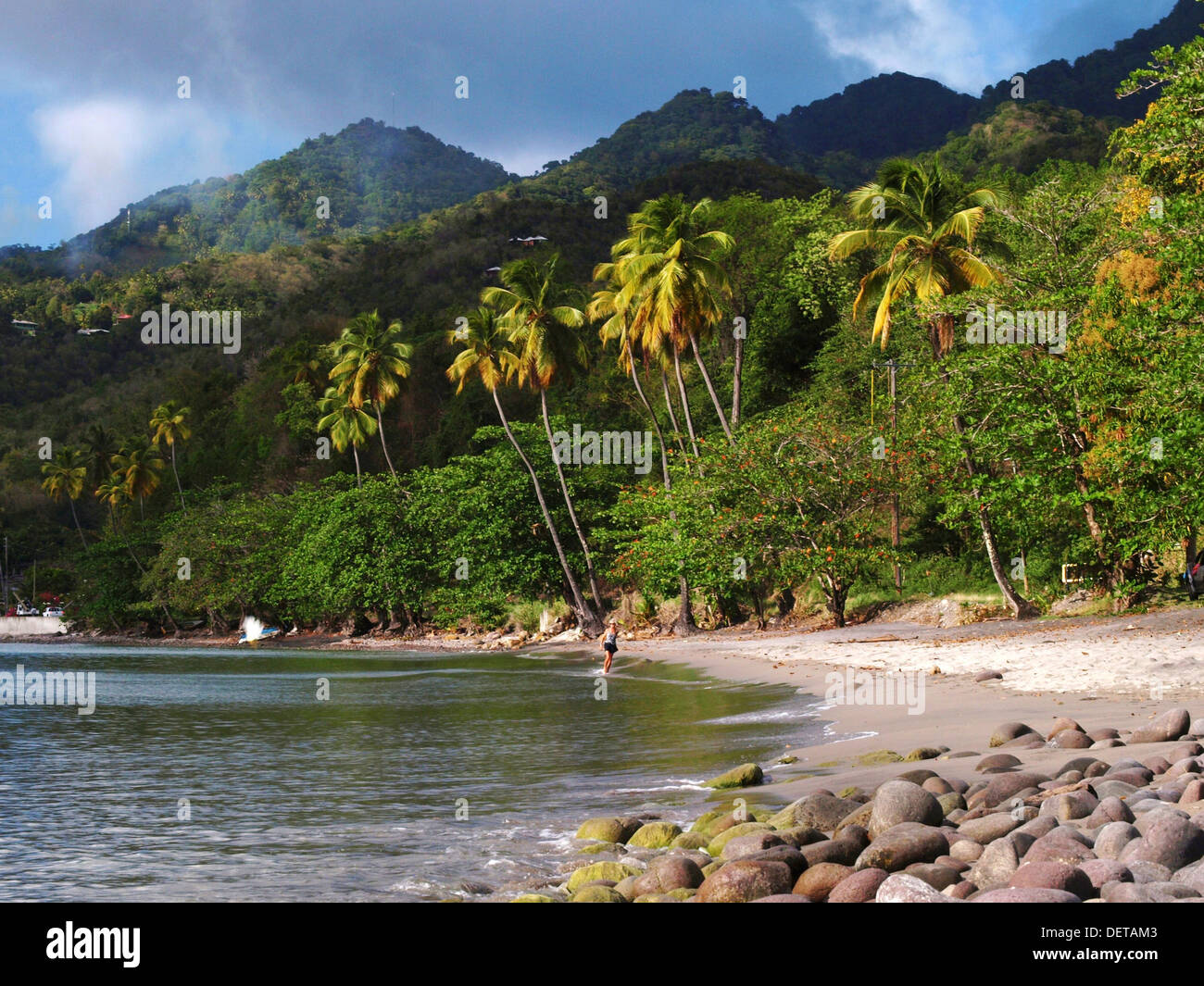 Douglas Bay beach in Portsmouth, Commonwealth of Dominica. Mountains